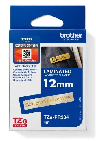 Brother TZe-PR234 特強過膠保護層標籤帶 閃爍華麗白底金字 (12mm X 4M)