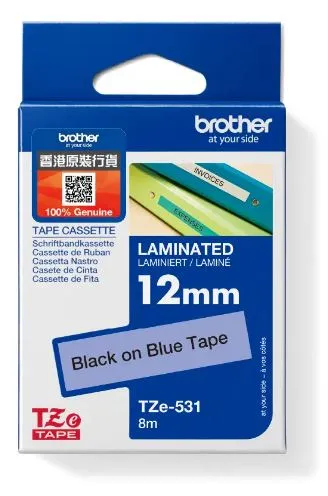 Brother TZe-531 特強過膠保護層標籤帶 藍底黑字 (12mm X 8M)