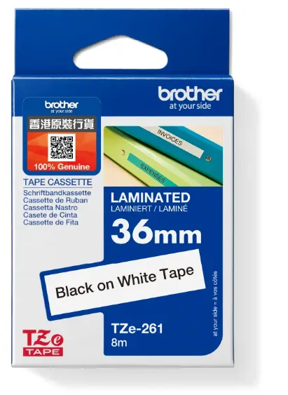 Brother TZe-261 標準覆膜保護層標籤帶 白底黑字（36mm × 8M）