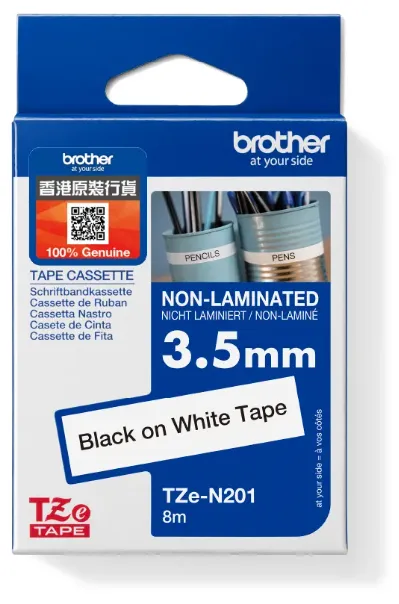 Brother TZe-N201 一般標籤帶 白底黑字 (3.5mm X 8M)