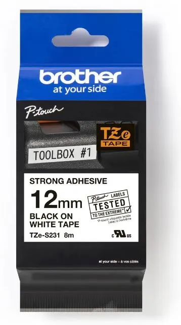 Brother TZe-S231 特強過膠保護層標籤帶 白底黑字 (12mm X 8M)