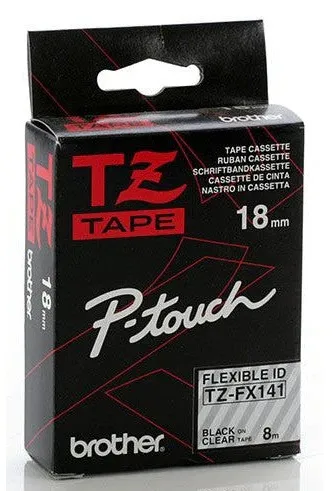 Brother TZ-FX141 標準覆膜保護層纜線標籤帶 透明底黑字 (18mm X 8M)