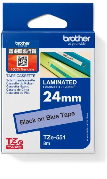 Brother TZe-551 標準覆膜保護層標籤帶 藍底黑字 (24mm X 8M)