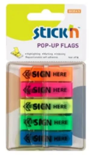 HOPAX STICK'N 26004 5-Color "SIGN HERE" Index Flags